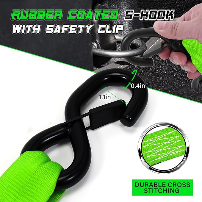 Retractable Ratchet Straps (2pk) -Patented | 1.5 in x 16 ft Heavy Duty Auto Ratchet Straps with Soft Loops | Perfect Automatic Tie Downs for Motorcycle,Kayak and Truck | Break Strength 5,000LBS/2268KG