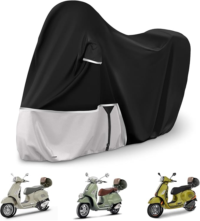 Waterproof Motorcycle Cover Replace for Piaggio Vespa GTV GTS GT125/200/250/300 Super with Trunk Model, 420D Oxford Cloth Motorcycle Cover for Snow Rain Dust Protection