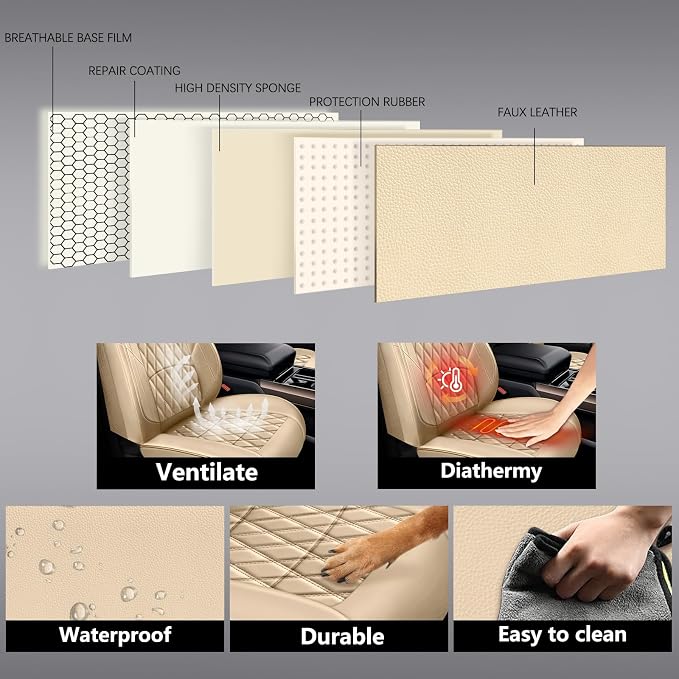 NS YOLO Leather Car Seat Covers,Universal Fit for Most Cars,SUVs and Sedans,Waterproof Luxury Leatherette Cushions, 2 Seats Protectors (Beige, Front Pair-2 Seats(Driver and Passenger))