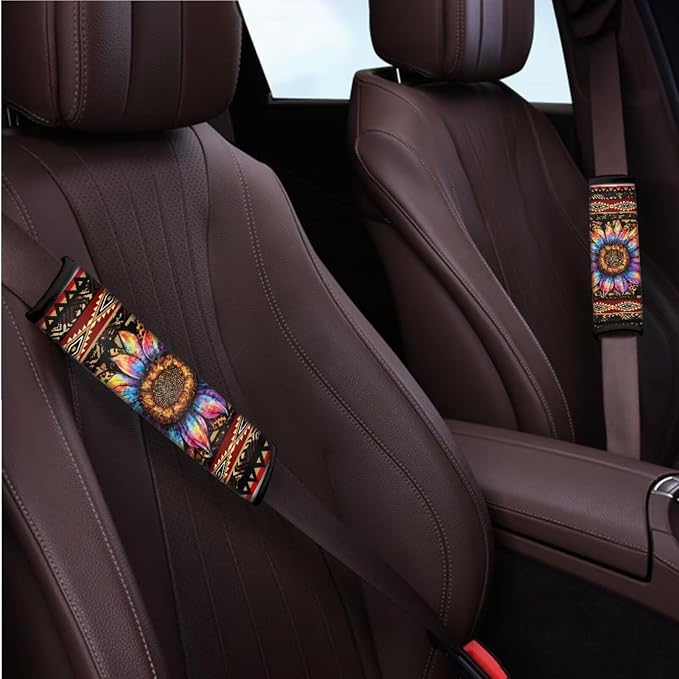 BIGCARJOB Leopard Print Car Accessories Full Set 12 Pcs Sunflower Leopard Print Car Seat Covers Set for Front Back,Leopard Print Steering Wheel Covers,Armrest Pads,Coaster
