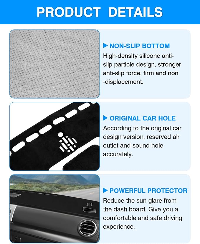 Autorder Dashboard Cover Mat for 2014-2021 Toyota Tundra Accessories Dash Cover Flannel Dash Mat Sunshade Glare UV Rays Protector