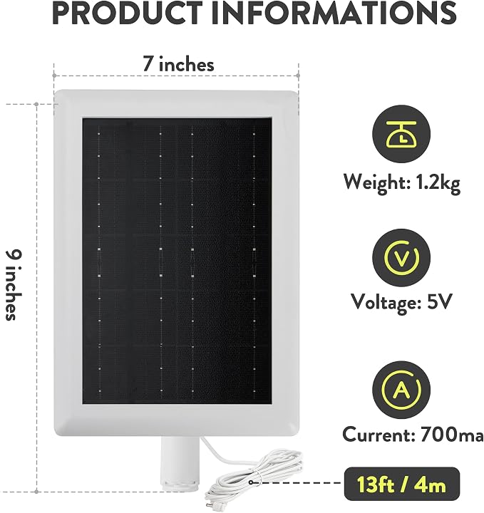 Ring Solar Panel(2nd Generation), 2-Pack 5W Ring Solar Panel Charger with Mount and 12FT Extension Cable for Stick Up Camera & Pro, Spotlight Plus & Pro, Stick Up, Spotlight Cam Battery (2Pack White)