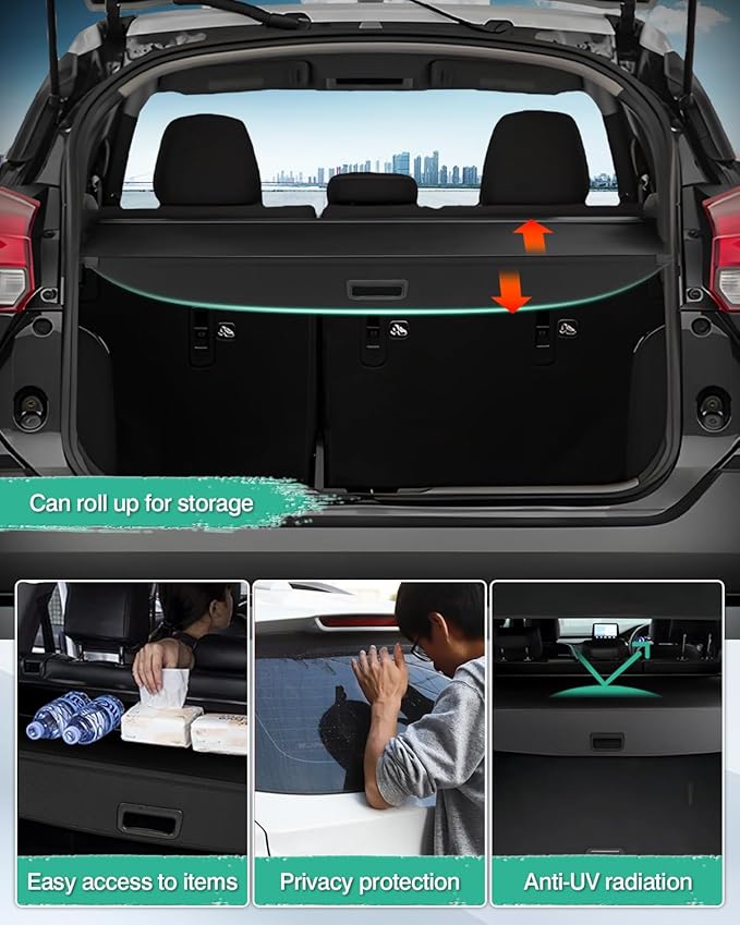 Powerty Cargo Cover for 2018-2024 Nissan Kicks Accessories Trunk Cover Retractable Trunk Shielding Shade Cargo Luggage Cover Withstand The Load
