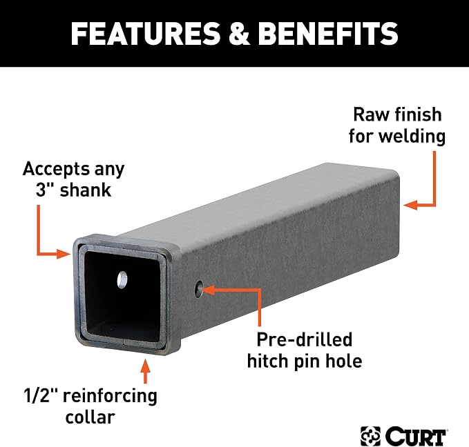 CURT 49518 3 x 18-Inch Weld-On Raw Steel Trailer Hitch Receiver Tube, 5/8-In Pin Hole