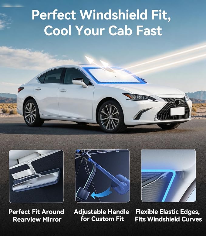 Nmoiss [Vinyl Coating Heat Shield] Windshield Sun Shade Umbrella Custom for Lexus ES, Protect Car from Sun Rays & Heat Damage Keep Cool and Protect Interior