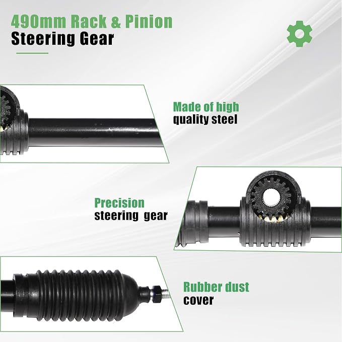 JNDO Go Kart Steering Gear Assembly 17.7" steering shaft + 19.3" rack and pinion steering + 6.9" Tie Rod End + 11.8" steering wheel for Coleman KT196/CK196 196cc Kandi 110cc