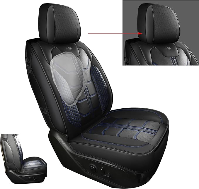 LINGVIDO Chevy Silverado Seat Covers - Custom Fit for GMC Sierra, Pickup Truck Seat Cover for 07-24 1500 2500HD 3500HD, Regular Cab, Double Cab, Crew Cab, LT, LZT, RST, Trail Boss Front Black-Blue