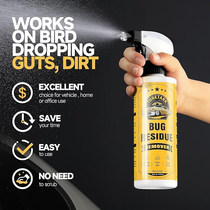 toretark Bug Remover for Cars Exterior - Tree Sap Remover for Cars Exterior, Quickly Dissolves for Water Spot, Bird Poop, Resin, Grease, Tar - PH Neutral, Safe on Paint, Rubber, Chrome, Glass
