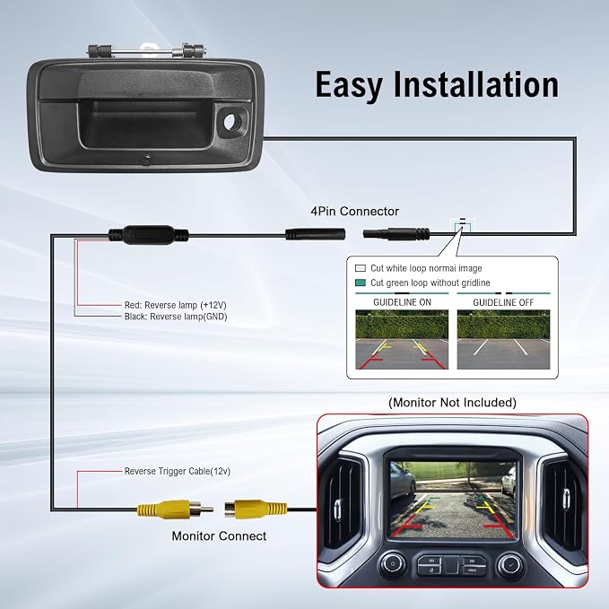 Tailgate Handle Backup Camera Rear View Camera for Silverado Sierra 1500 2014-2018 for Sierra 2500HD 3500HD Canyon 2015-2018 RCA Input Reverse Camera, IP69K Waterproof for Trucks