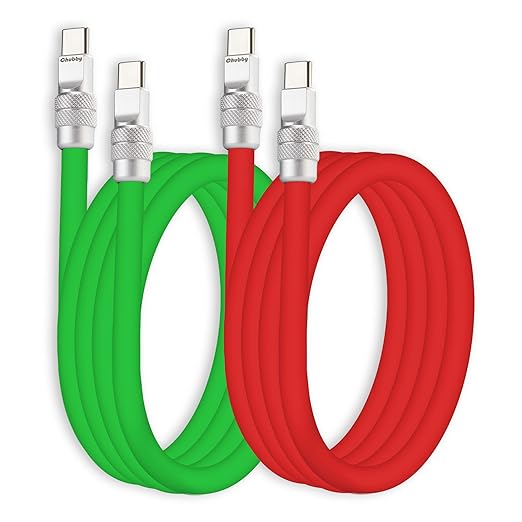 chubbycable Couple Chubby 2 Pack 240W USB C Cable Extra Thick Silicone Fast Charging Cable Compatible with iPhone 17-15 Series iPad Galaxy Series, Green+Red, Type-C to Type-C, 9.8FT
