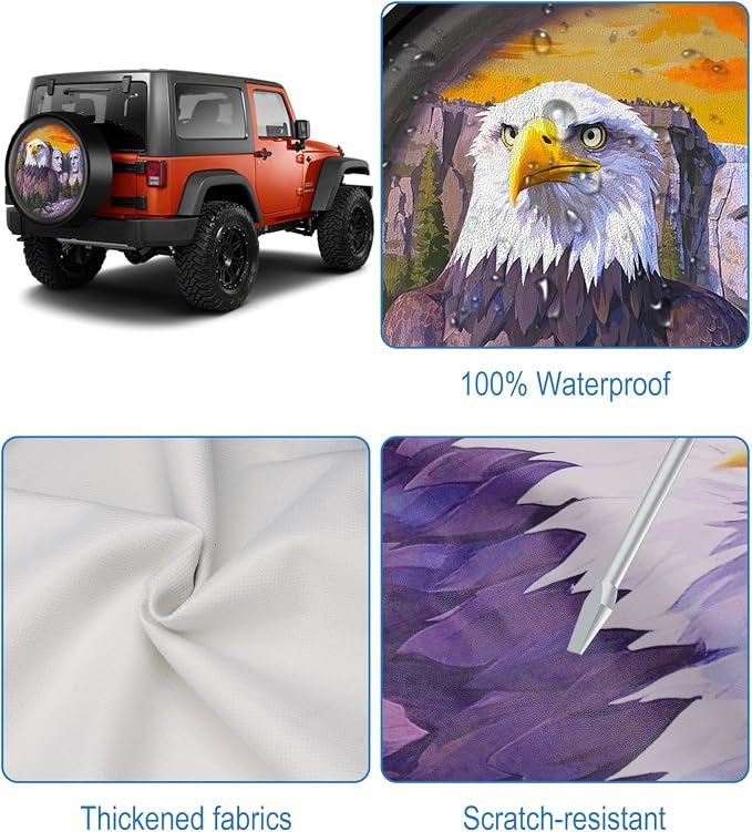 Spare Tire Cover for RV Trailer with American Eagle President Mountain Stone Statue, Waterproof PVC Leather for Truck SUV Wrangler Camper Vehicle Wheel Cover Waterproof Sun Dust Protection 16 inch