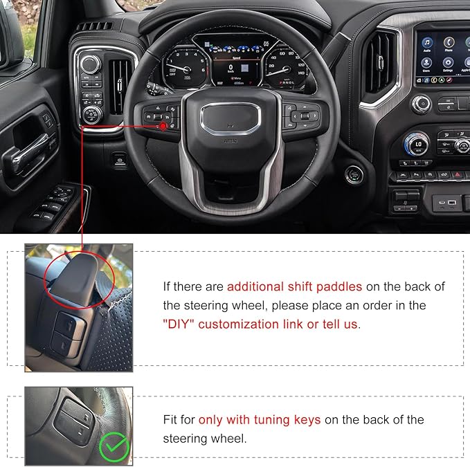 MEWANT Hand Stitch Car Steering Wheel Protector Wrap Cover for GMC Sierra 1500 2019-2023 / Sierra 1500 Limited 2022 / Sierra 2500 2020-2024 / Sierra 3500 2020-2024 / Yukon (XL) 2021-2023 Accessories
