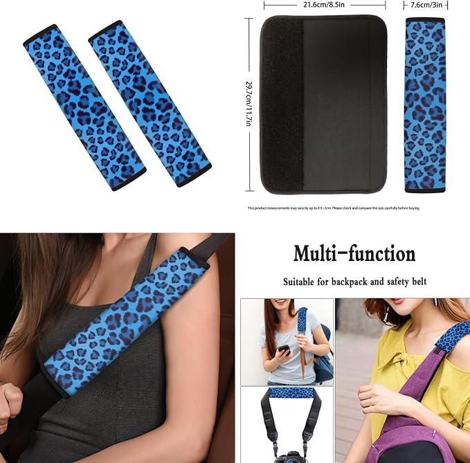 Howilath Blue Leopard Print Car Seat Cover Full Set with Steering Wheel Covers+Seat Belt Cover Pad+Keychains+Cup Coasters Fit Most Vehicle - 13 Piece