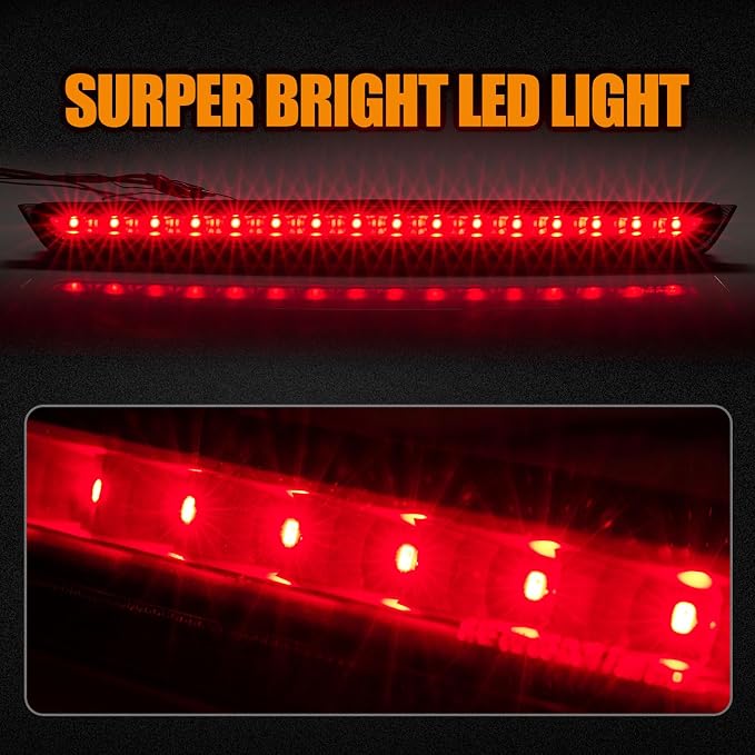Third 3rd Brake Light LED for 2007-2014 Chevy Tahoe/Suburban/GMC Yukon & XL, High Mount Rear Brake Lights Assembly, Waterproof Center Cab Lamp Stop Light (Black)