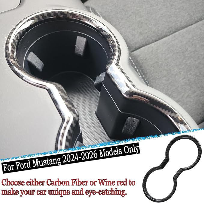 MUXEE Front Cup Holder Trim,for Ford Mustang 2024 2025 2026 - ABS Carbon Fiber Front Cup Holder Protective Panel Cover Sport Interior Trim Accessories
