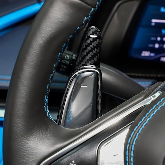 Steering Wheel Paddles Covers with Real Carbon Fiber - 2PCS for Corvette C8 Steering Wheel Paddles Stickers, Steering Wheel Accessories for Corvette C8 2020 2021 2022 2023 2024 2025 (Black)