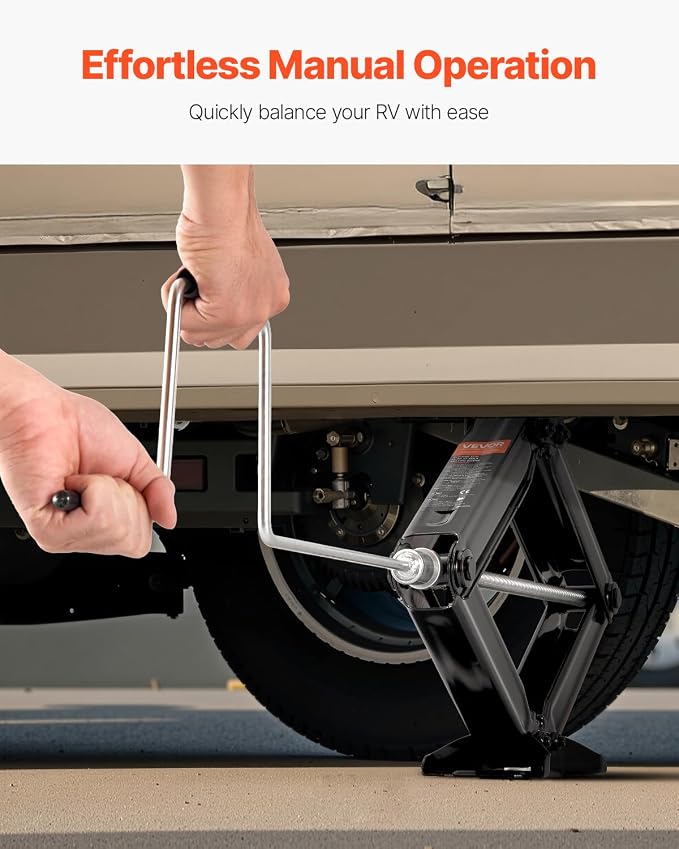 VEVOR 6500 lbs RV Scissor Jacks, 4-23.4 in RV Stabilizer Leveling Scissor Jacks, Set of 2, Heavy Duty Stabilizer Jack with Crank Handle, Socket and Bubble Levels, Not Easily Bent or Deformed