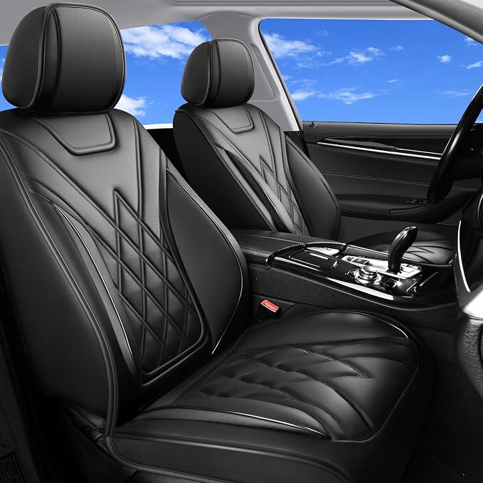 Fit Fusion Car Seat Covers for Ford Fusion 2007-2020 - Luxury Leather, Anti-Slip, All-Weather Seat Cushions, Waterproof & Breathable, Airbag Compatible, Full 5-Seat Set (Black)