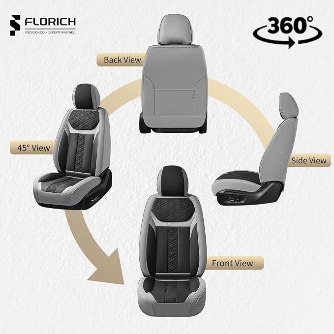FLORICH Seat Covers, Atomutive Car Seat Covers Full Sets, Waterproof Seat Cover for Cars, Luxury Leather Universal Seat Cover Accessories Fit for Most Cars SUV Truck Sedans(Grey)