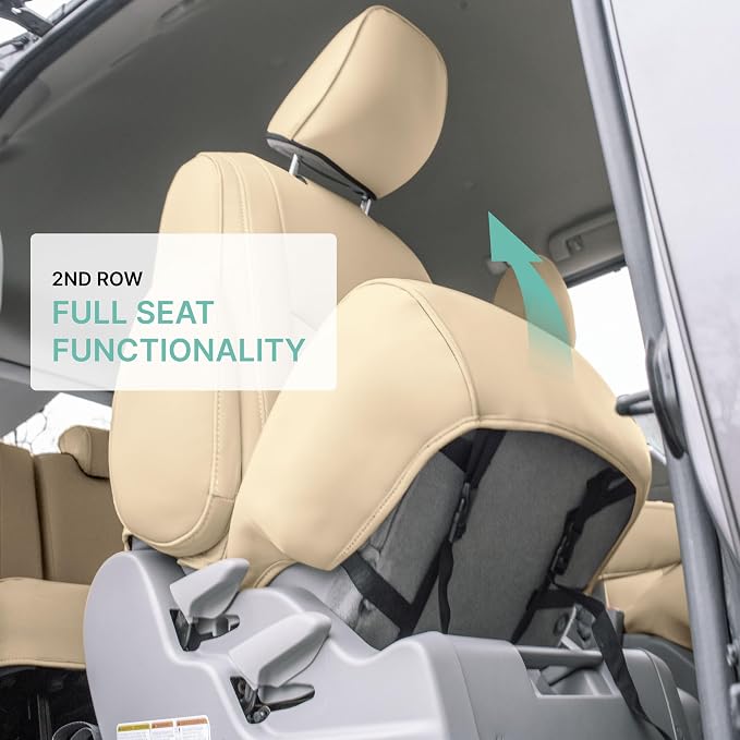 FH Group Custom Fit Car Seat Covers Specifically Made for 2011-2020 Toyota Sienna 7 Passenger, Car Seat Cover 2nd Row, Automotive Seat Covers in Solid Beige Faux Leather, Waterproof and Washable