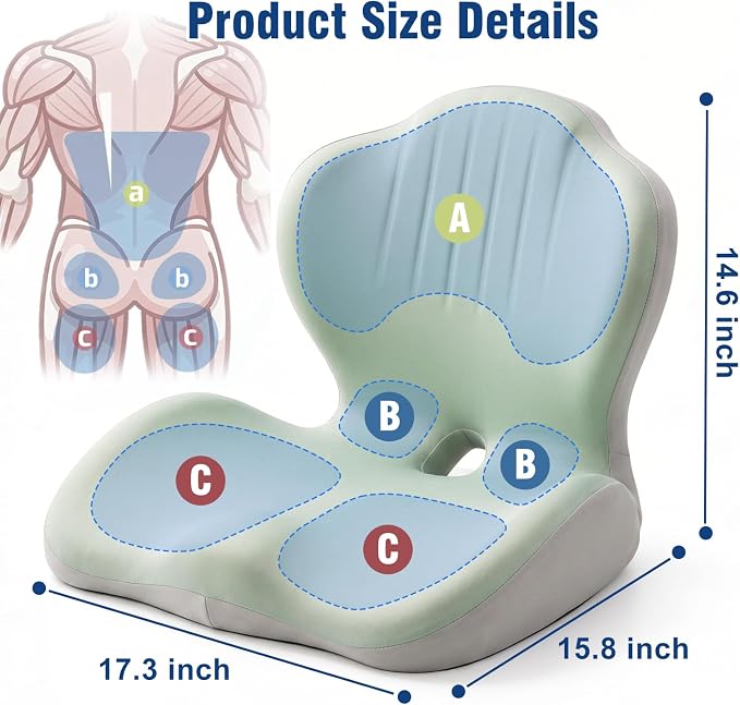 Car Seat Cushion with Lumbar Support Pillow, Memory Foam Office Chair Cushion for Back Pain Sciatica Pain Relief, Ergonomic L-Shaped Seat Cushion for Car Truck Driving Office Chair Home (Green Gray)