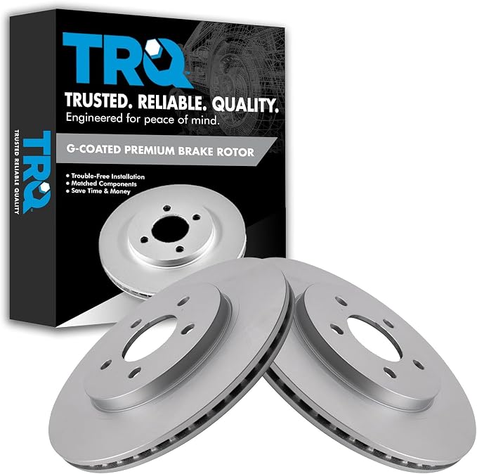TRQ Rear Brake Rotor Set G Coated Vented Compatible with 2005-2014 Ford Mustang