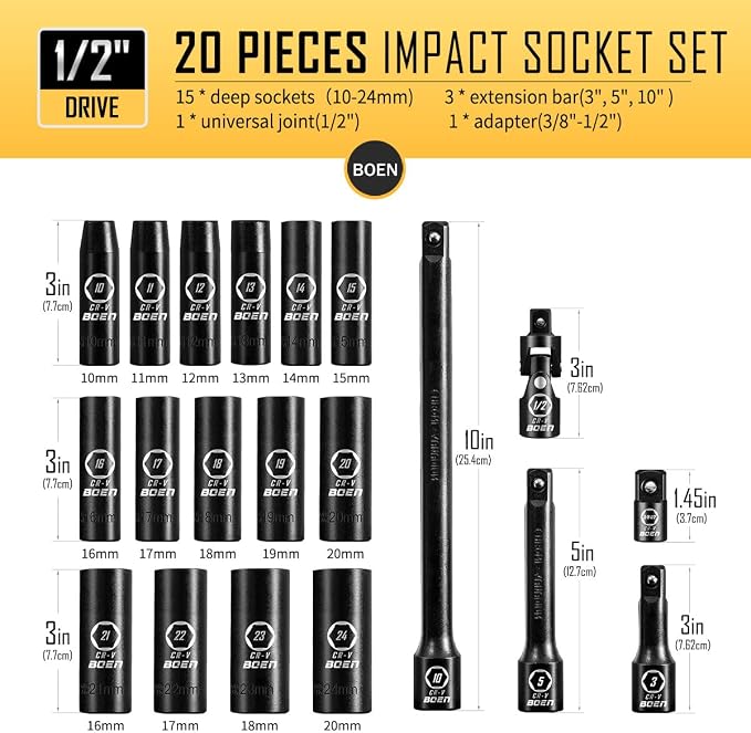 boen 29PCS Metric Socket Set(8mm-32mm) + 20PCS Metric Socket Set(10mm-24mm)