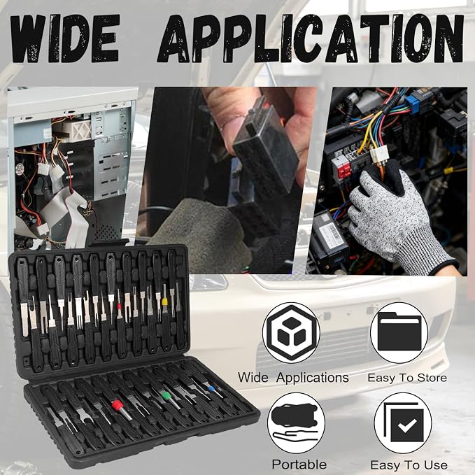 Depinning Tools Kit - 41Pcs Pin Removal Tools with Blow-Molded Case | 41Pcs Terminal Removal Tools Terminal Pin Removal Kit for Automotive Motorcycle Electrical Wire Harness & Connectors