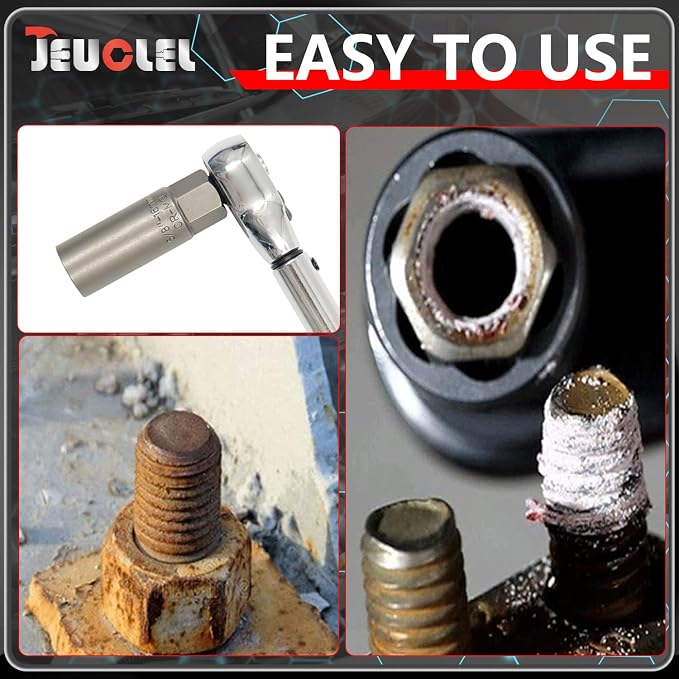 7PCS Spiral Type Deep Extractor Set, Stripped Bolt Remover Lug Nut Extractor Set, Spark Plug Easy-out Set, Lug Nut Removal Tool Set for Removing Deeply trapped and Broken Bolts, Studs.
