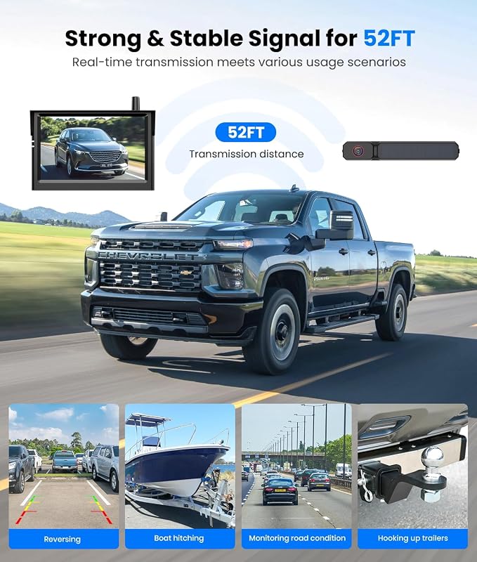 AUTO-VOX Solar Wireless Backup Camera for Car SUV Truck with 5" HD Monitor | Quick No Wiring Setup, Less Charging, Clear Rear View for Driveway, Parking, and Daily Backing Up