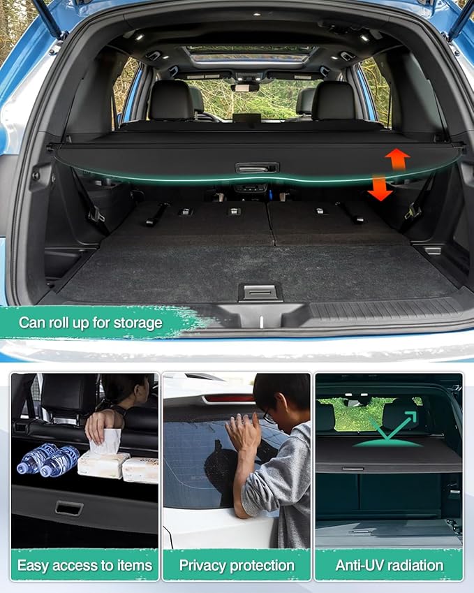 Powerty Retractable Cargo Cover for 2023-2025 Honda Pilot-Canvas Texture Trunk Cover Privacy Screen Rear Security Shade for Pilot Accessories