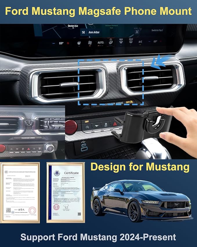 for Ford Mustang Phone Mount 2025 2026 15W Magnetic Fast Wireless Charger for Ford Mustang 2024-present