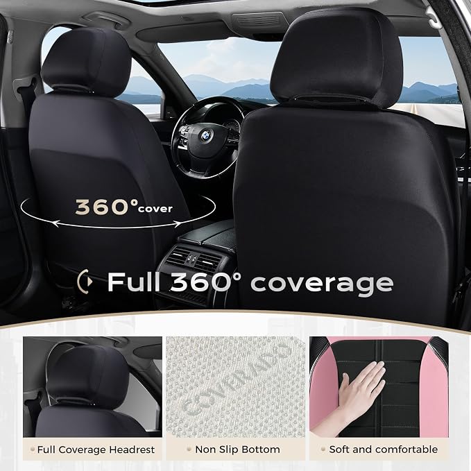 Coverado Car Seat Covers Front Seats Luxury Faux Leather Waterproof Seat Covers Car Seat Protector Automotive Seat Covers Cushion Universal Fit for Most Cars SUV Trucks, Pink&Black