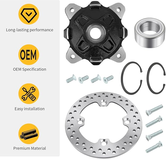 Front Wheel Hub Bearing Stud Brake Rotor Kit for Polaris RZR 900 800-4 570 Ranger 800 Diese-l 900 700 ACE 570 900 5137659-067 3515090 5254999 7517871