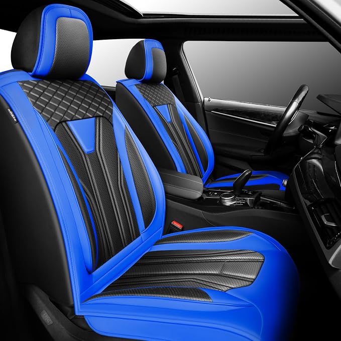 Fit Rogue Car Seat Covers Premium Leather for Nissan Rogue 2015-2025 2026. Waterproof， Anti-Slip, Scratch-Resistant & All-Weather Seat Cushion Protector (2 Front Seat,Blue&Black)
