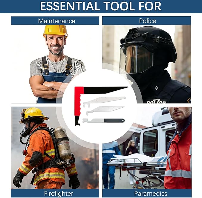 Professional Firefighting Multi-Tool Kit, 4-Piece Emergency Response Pry Bar Set, Portable Chaos Bar Tools for First Responders, Warehouse and Residential Rescue
