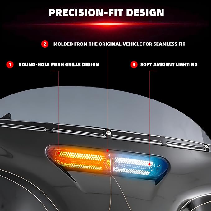 FATECIM Dynamic LED Motorcycle Batwing Fairing Vent Insert Lights for Harley Touring Street Glide Ultra Limited Electra Glide FLHX FLHTK 2014-2023 (Chrome with White Running Light & Amber Turn Signal)