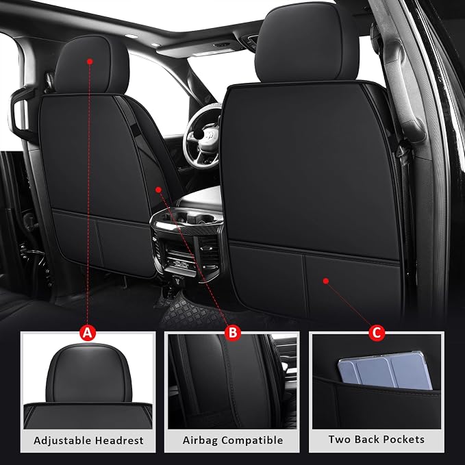 MIROZO 2PCS Front Silverado Seat Covers,Waterproof Truck Seat Covers Compatible with 2007-2026 Chevy Silverado GMC Sierra 1500 2500HD 3500HD Pickup Seat Cover (Black,2PCS Front)