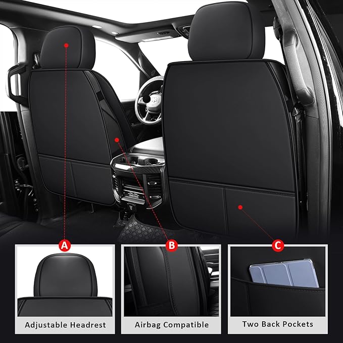 MIROZO Faux Leather Truck Seat Covers, Custom Fit for 2007-2013 and 2019-2023 Chevy Silverado GMC Sierra 1500 & 2500HD 3500HD Crew Cab