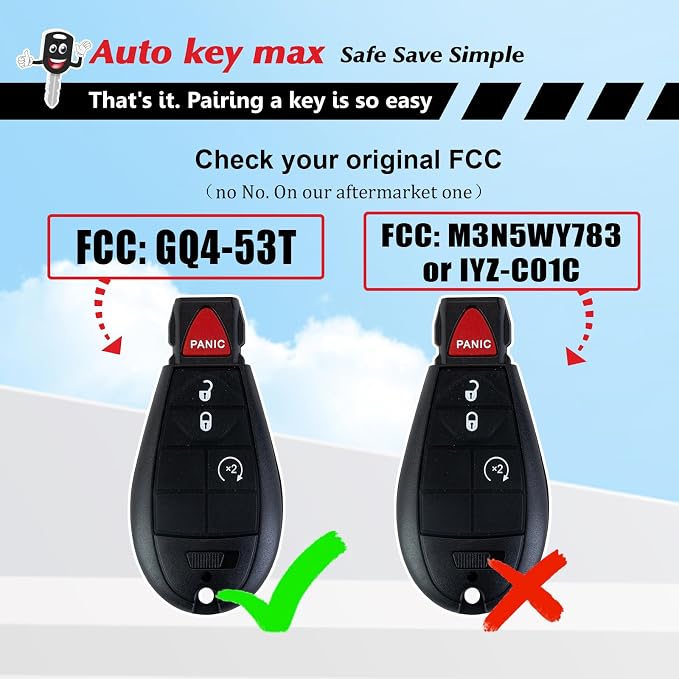 2 Programmable Keyfob, Replacement Car Keys Fob and DIY Programmer Kit for 2013 2014 2015 2016 2017 Dodge RAM 1500 2500 3500 Remote GQ4-53T