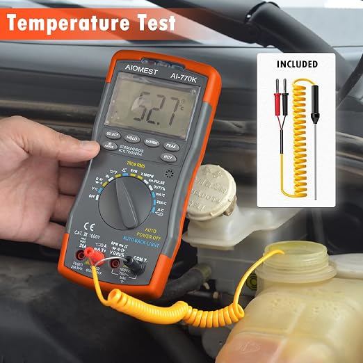 Automotive Multimeter Engine Analyzer, AIOMEST Digital DMM Meter AI-770K to Measure Car Dwell Angle, RPM Tach, Injection Pulse, AC/DC Amp Voltage Ohm True-RMS 6000 Count Multi Tester