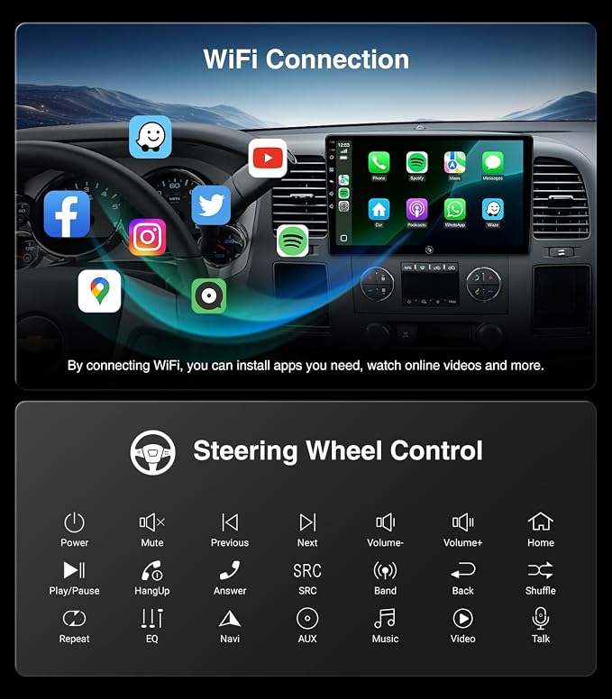 Touchscreen Car Stereo Radio Upgrade for Chevy Silverado 2007-2013 GMC Sierra Yukon Buick Enclave Replacement Head Unit Installation Kit Built in CarPlay Android Auto(10" 2G+64G)