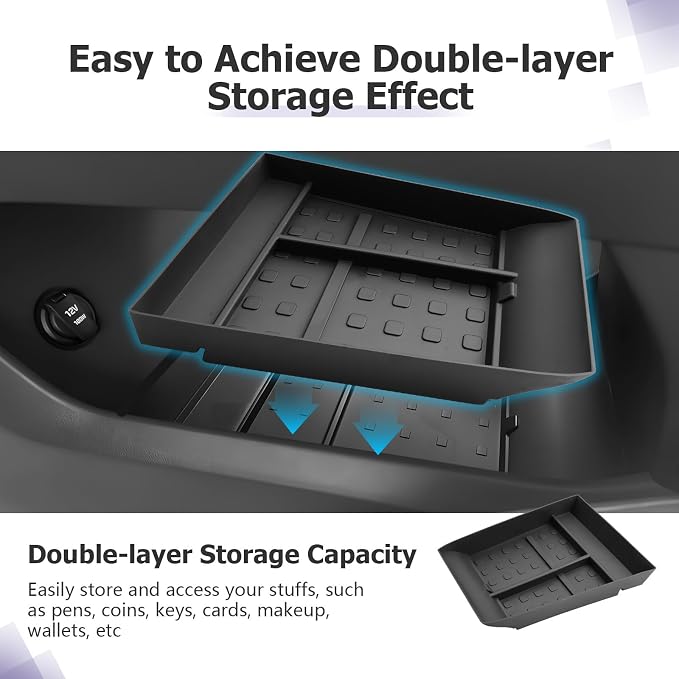 LUWU Lower Center Console Tray Storage Box for 2024 2025 2026 Hyundai Santa Fe SE/SEL/XRT/Limited/Calligraphy Accessories Armrest Console Organizer TPE Material 2025 2026 Santa Fe Accessories Black