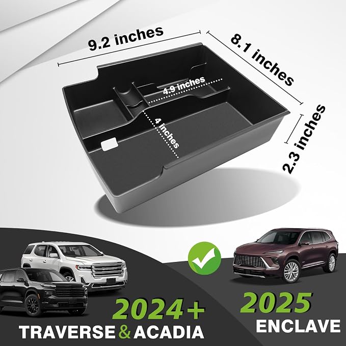 Muslogy Center Console Organizer & Armrest Cover Compatible with 2024 2025 GMC Acadia & Chevy Traverse Accessories Middle Console Storage Box & Vegan Leather Arm Rest Middle Console Protector