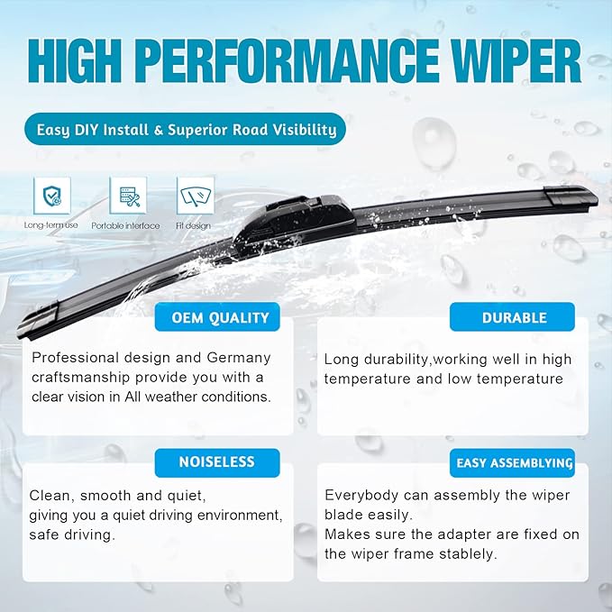 VTOGOI OEM Quality 26''+17'' Premium All-Season Auto Windshield Natural Rubber J-Hook Wiper Blades(Pack of 2)
