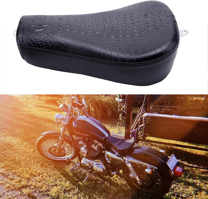 Black Crocodile Motorcycle Solo Seat Front Driver Cushion Compatible with Harley Sportster Forty XL1200 883