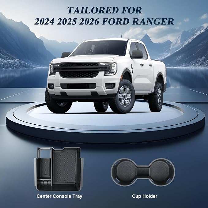 BIBIBO 2Pack 2024 2025 2026 Ranger Center Console Organizer for 2024 2025 2026 Ford Ranger (XL/XLT/LARIAT/Raptor) Console Organizer Tray 2025 2026 Ranger Armrest Insert Organizer