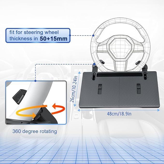 2 in 1 Large Car Steering Wheel Tray Table, Car Seat Gap Filler Organizer, Detachable Car Desk with Carbon Fiber Texture, Steering Wheel Laptop Mount Food Tray Fit for Most Cars