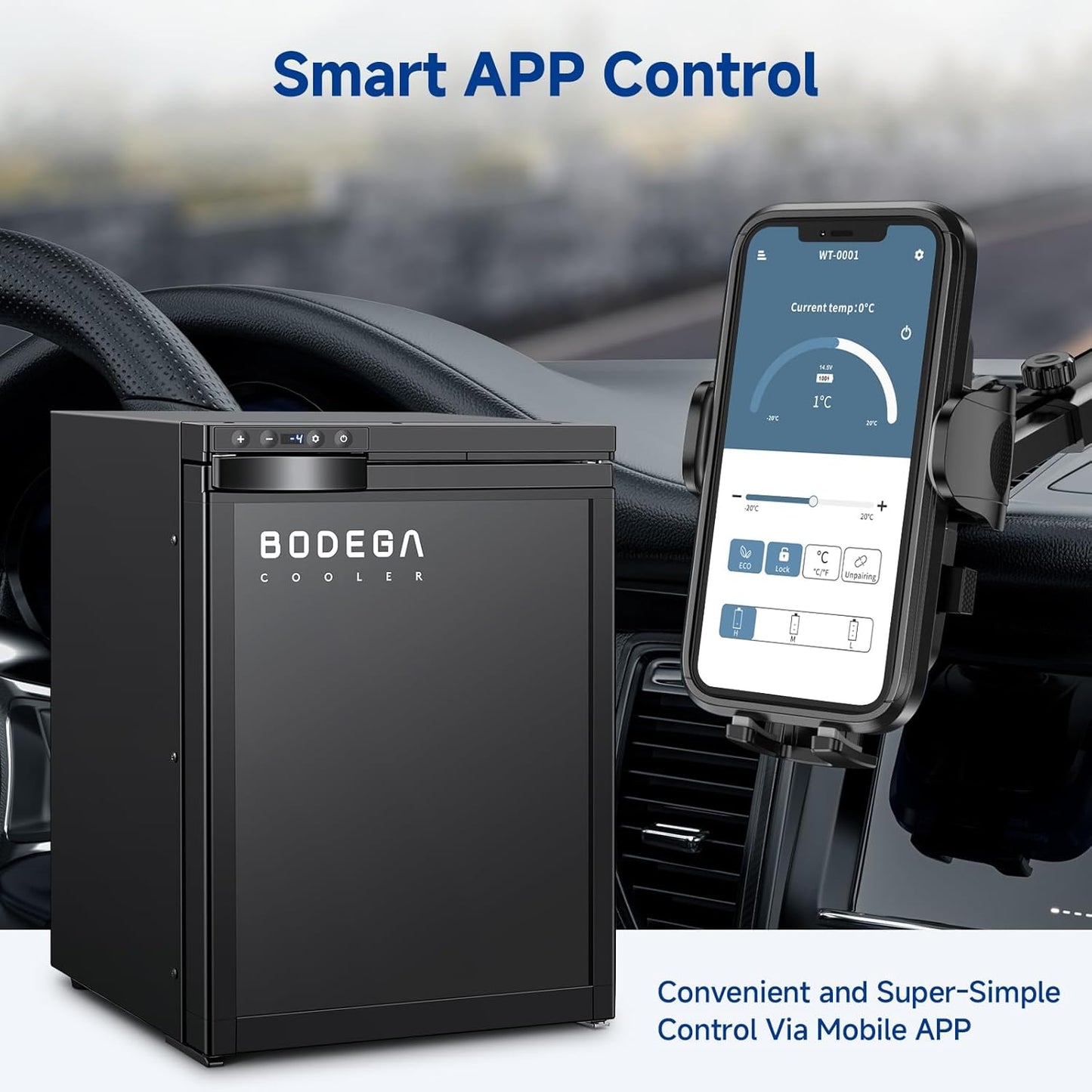 BODEGACOOLER 12 Volt RV Refrigerator, 35.4L(1.25Cu.ft) RV Fridge with Freezer, APP Control Car Refrigerator, (-4℉-46℉) Travel Compressor Cooler 12/24V DC for Boat, Yacht, Caravan, Truck, Camping