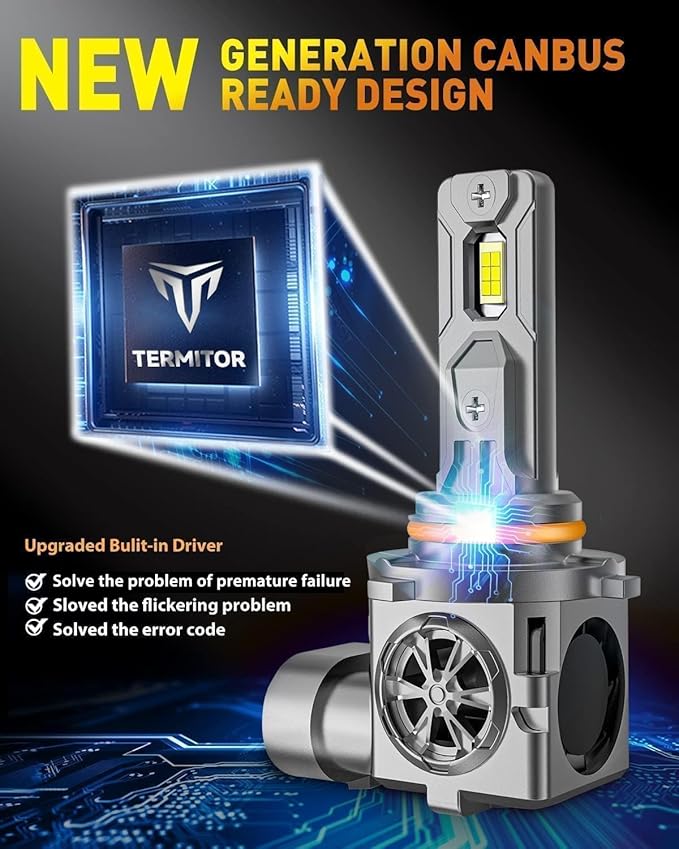 Termitor 9005 9006 Light Bulbs Combo, 120,000LM 15X Super Brighter, 6500K Cool White, 1:1 Mini Halogen Size 9005 HB3 & 9006 HB4 Accessory Fog Light with Cooling Fan, Plug and Play, Pack of 4